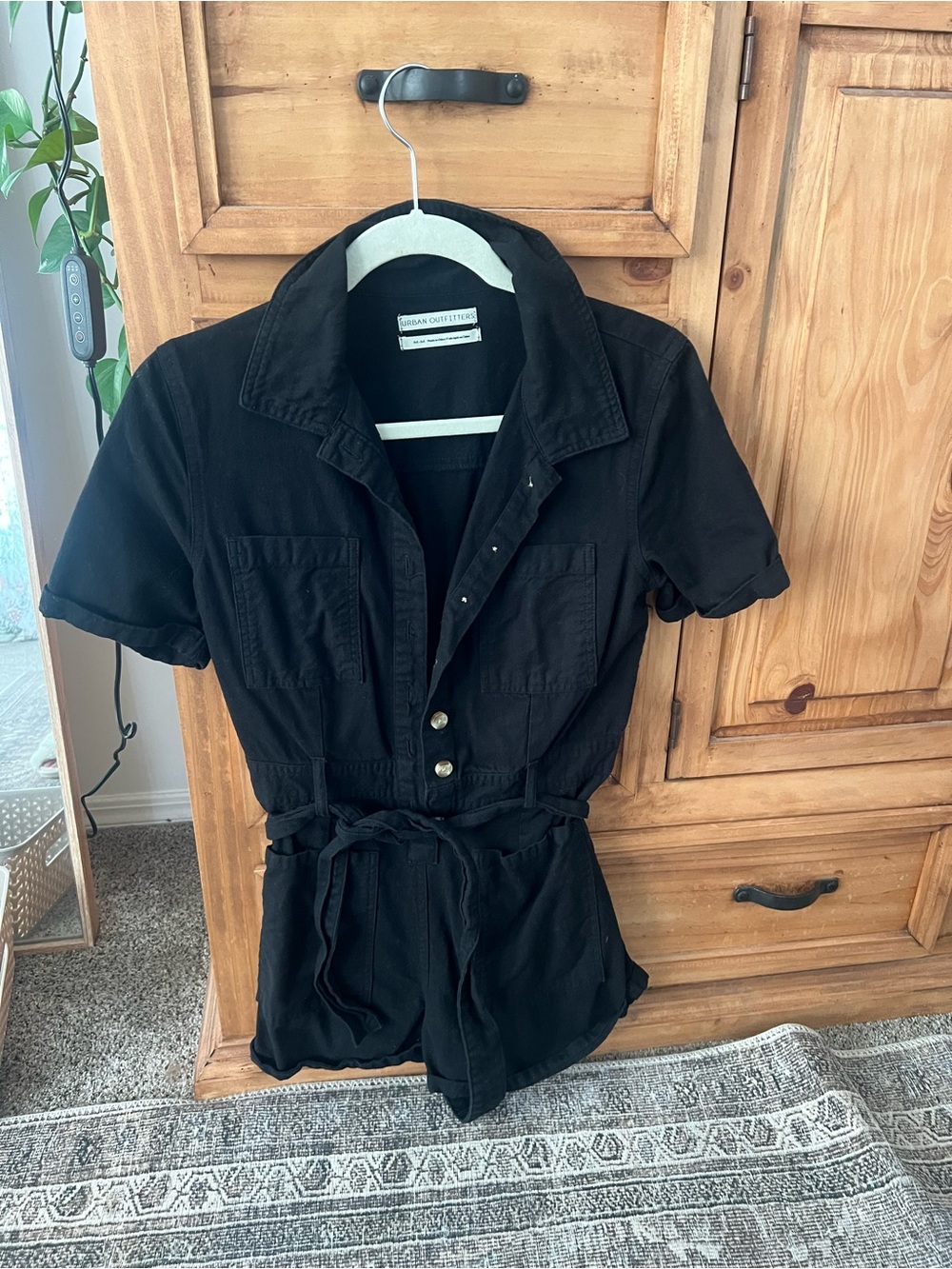 Urban Outfitters Black Short-Sleeve Button Utility Romper